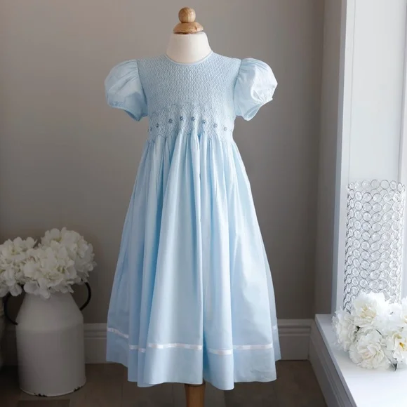 Strasburg Dress Hand Smocked Blue Special Occasion Mint Condition LOVELY - Picture 1 of 10